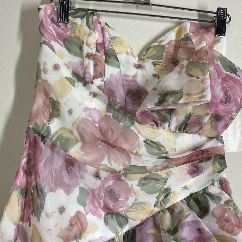 Jessica McClintock Vintage Strapless Floral Midi Chiffon Dress - Picture 3 of 8